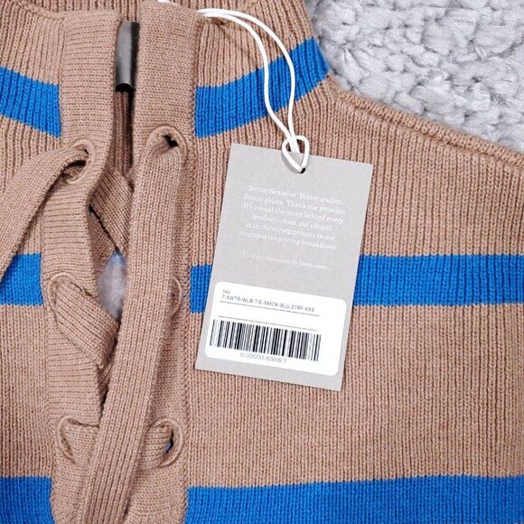 Everlane Lace Up Smock Sweater Knit Chestnut Brown Blue Striped Size XXS Wool - Picture 4 of 10